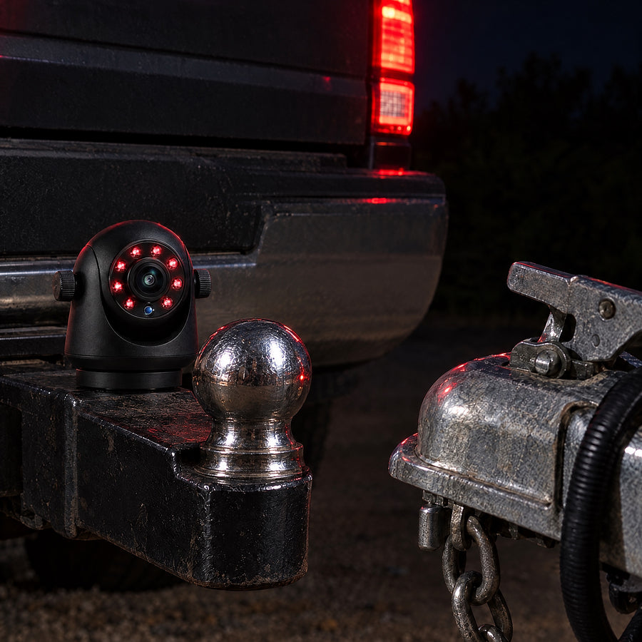 OneShot Hitch camera on a hitch at night